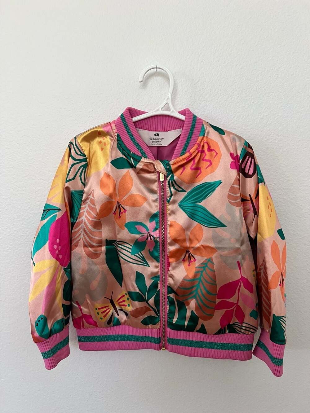 H&M Girls Floral Patterned Satin Bomber Jacket